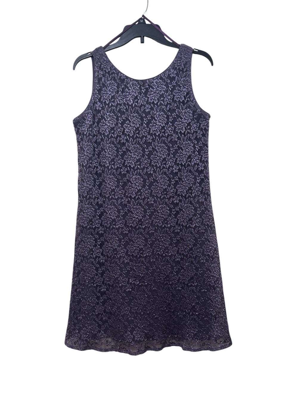 Vintage Teddi Dresses Purple Floral Metallic Lace A-Line Shift Dress Size 14